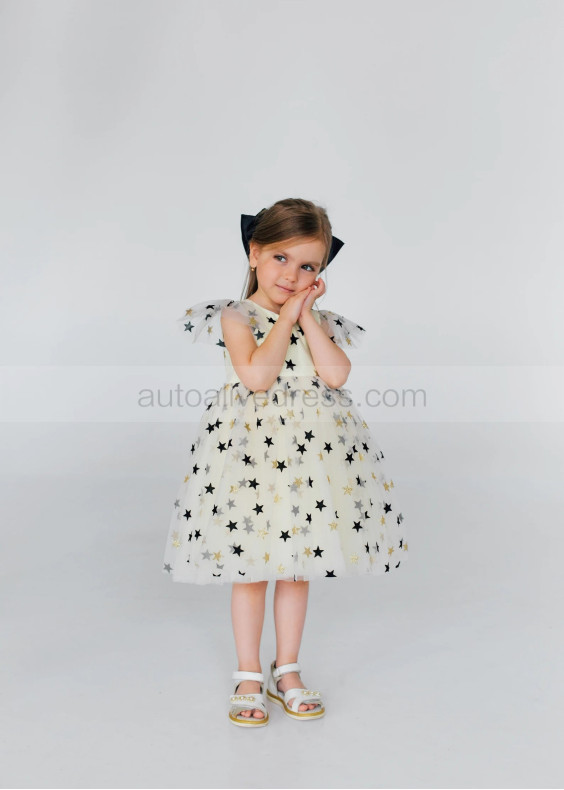 Gold And Black Star Tulle Flower Girl Dress